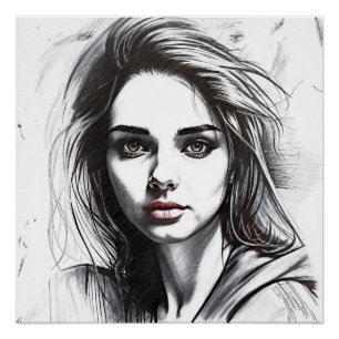 Drawing of a portrait of a woman poster