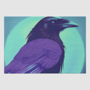 Drawing of a raven on neon blue background tissue paper