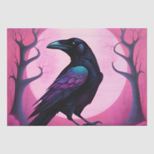Drawing of a raven on neon pink background tissue paper