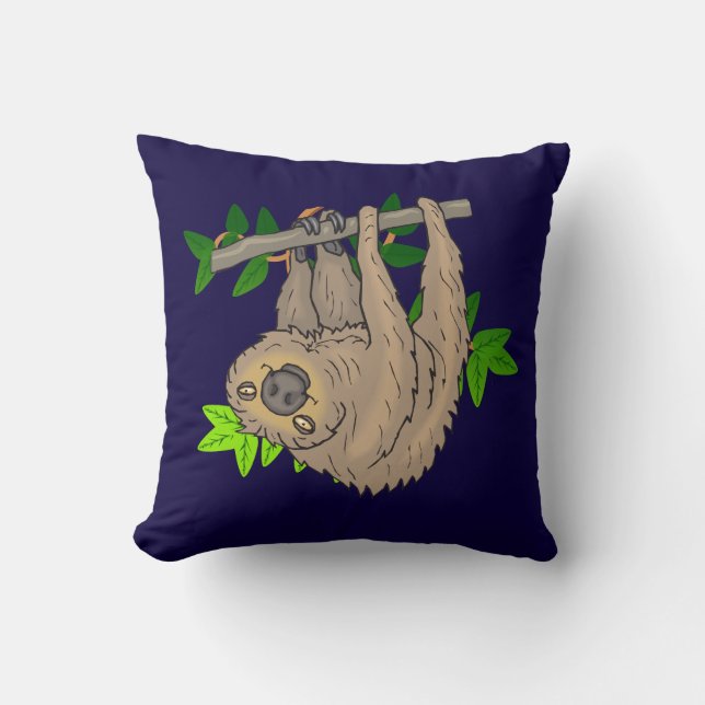 Drawing of a Sloth Hanging Upside Down Cushion (Front)