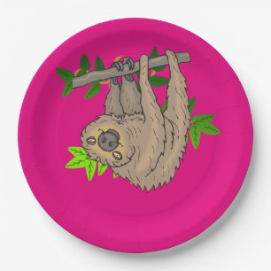 Drawing of a Sloth Hanging Upside Down Paper Plate