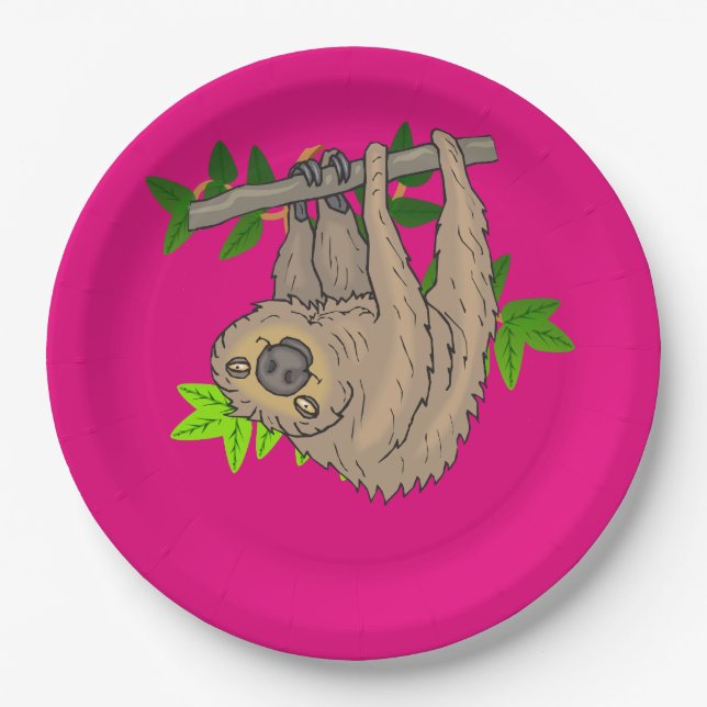 Drawing of a Sloth Hanging Upside Down Paper Plate (Front)