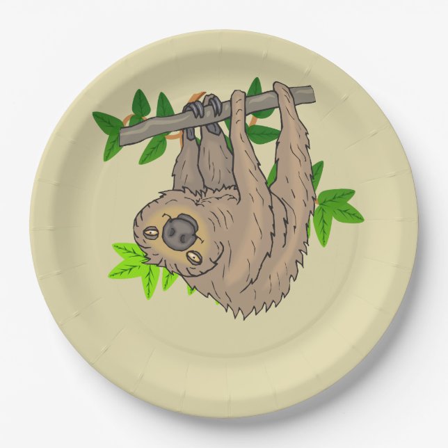 Drawing of a Sloth Hanging Upside Down Paper Plate (Front)