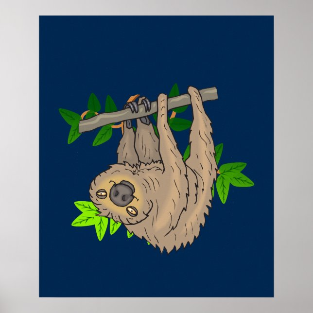 Drawing of a Sloth Hanging Upside Down Poster (Front)