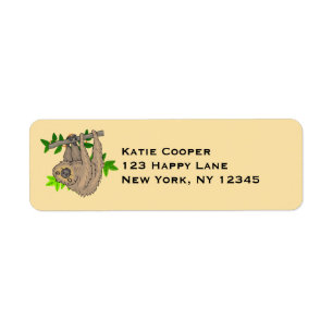 Drawing of a Sloth Hanging Upside Down Return Address Label