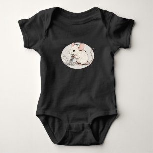 Drawing of a White Mouse nibbling Wheat Grains Baby Bodysuit