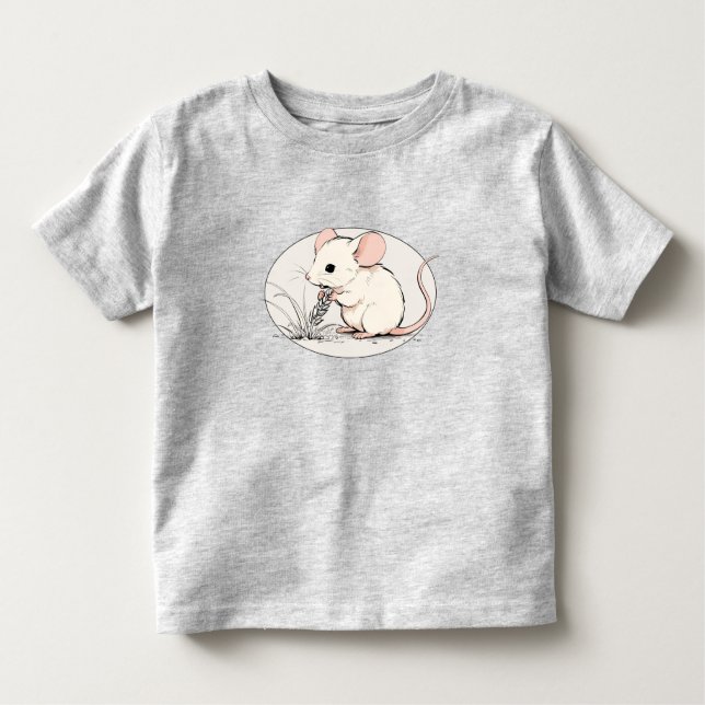 Drawing of a White Mouse nibbling Wheat Grains Toddler T-Shirt (Front)