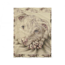 Drawing of a White Pitbull on Blanket
