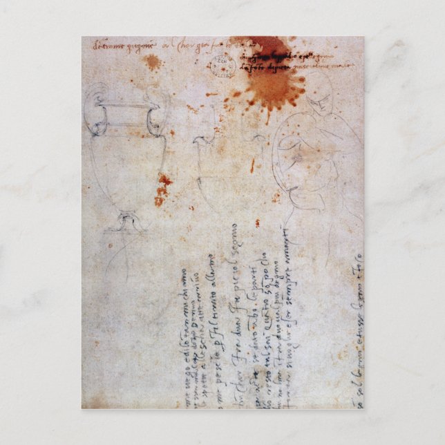 Drawing of an Urn and Figure with Notes Postcard (Front)