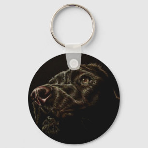 Drawing of Black Dog on Round Key Chain