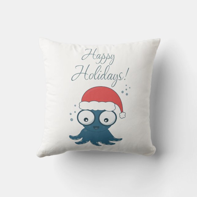 drawing of cute cartoon blue octopus  cushion (Back)