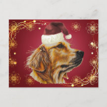 Drawing of Golden Retriever with Santa Hat
