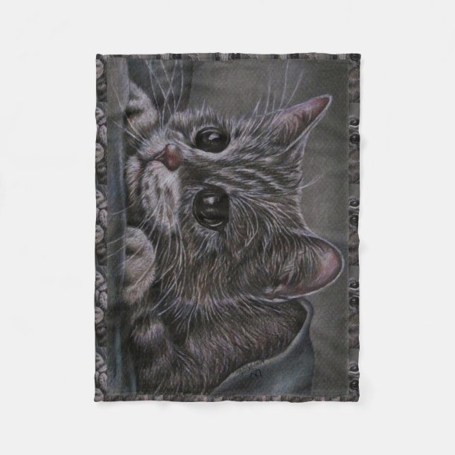 Drawing of Grey Kitten on Blanket (Front)