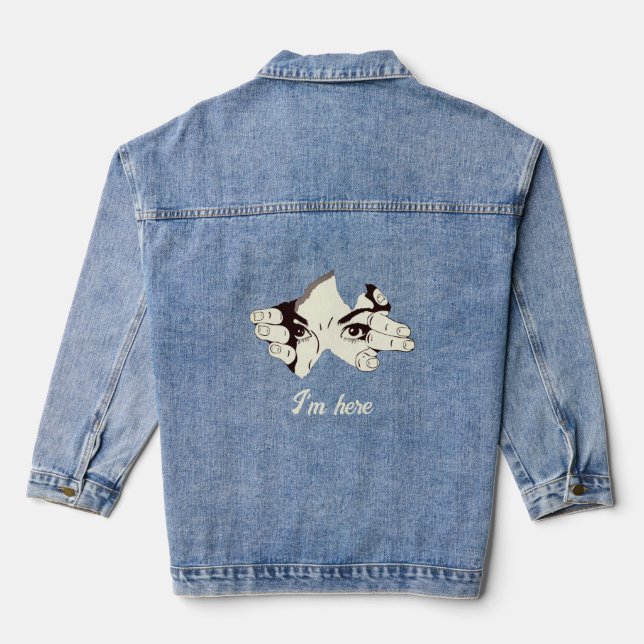 drawing of human eye and hand denim jacket (Back)