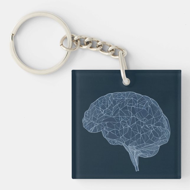 Drawing of Polygonal Brain - Neural Network Key Ring (Front)