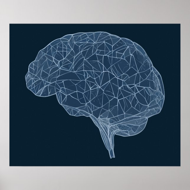 Drawing of Polygonal Brain - Neural Network Poster (Front)