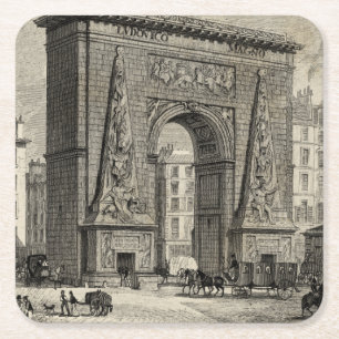 Drawing of Porte Saint-Denis Monument Square Paper Coaster