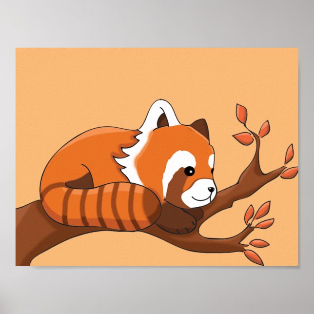 Drawing of Red Panda in Tree Poster (Front)