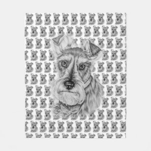 Drawing of Schnauzer Dog Art Fleece Blanket