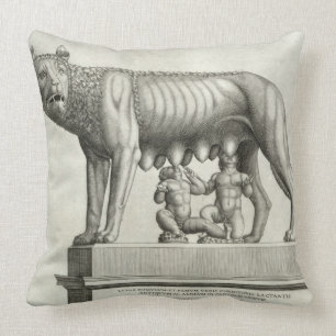 Drawing of the Etruscan bronze of the she-wolf suc Cushion