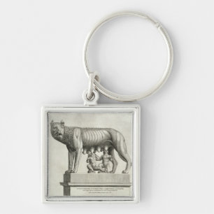 Drawing of the Etruscan bronze of the she-wolf suc Key Ring