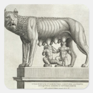 Drawing of the Etruscan bronze of the she-wolf suc Square Sticker