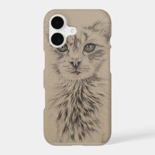 Drawing of White Cat on Phone Case