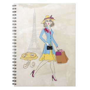 Drawing of Woman in Paris shopping Notebook