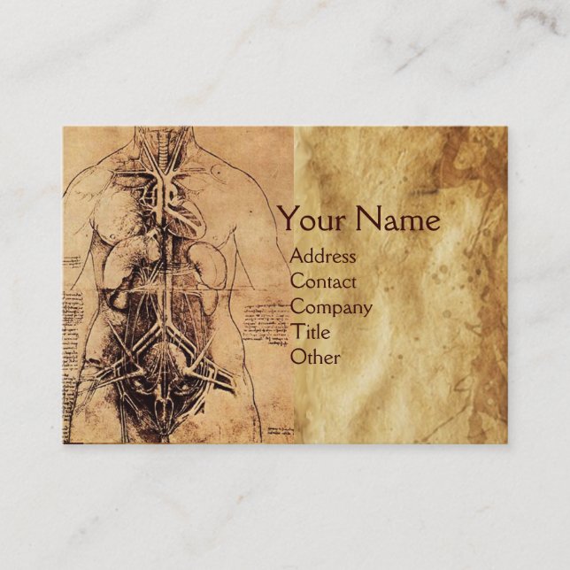 Drawing of Woman’s Torso Antique Brown Parchment Business Card (Front)