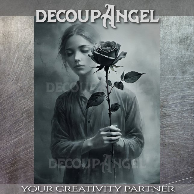 Drawing of Woman with Rose - Decoupage - Tissue Paper (Creator Uploaded)