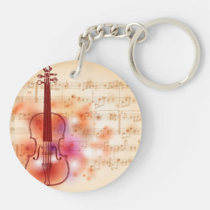 Drawing on watercolor background of violin key ring