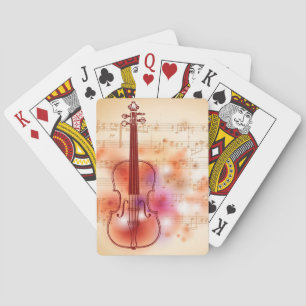 Drawing on watercolor background of violin playing cards