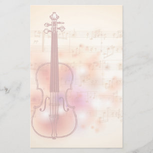 Drawing on watercolor background of violin stationery