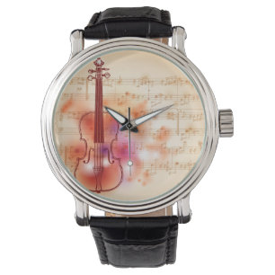 Drawing on watercolor background of violin watch