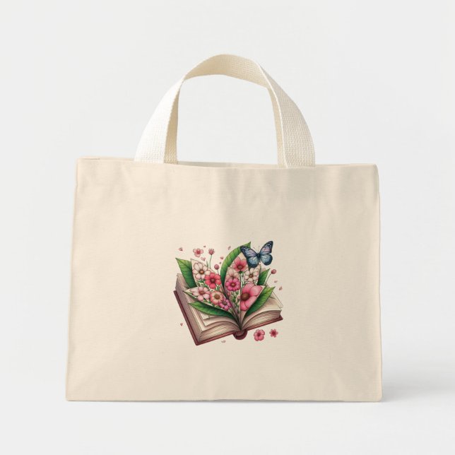 Drawing Open Book and Blossom with butterfly Mini Tote Bag (Front)