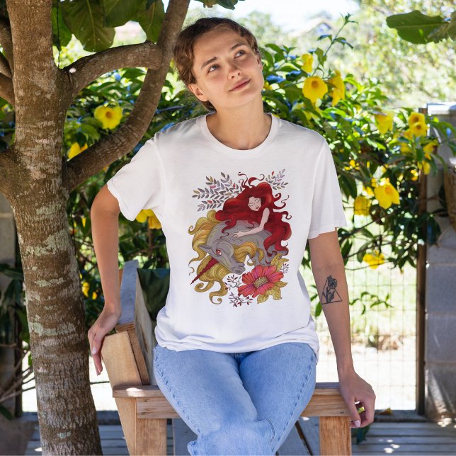 Drawing Pretty Girl And Magical Unicorn  T-Shirt (Creator Uploaded)