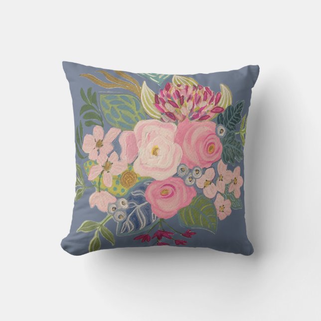 Drawing Room_Periwinkle Blue_Bright Floral Pillow (Front)