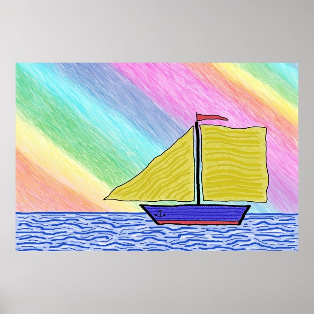 Drawing sailboat in the sea poster (Front)