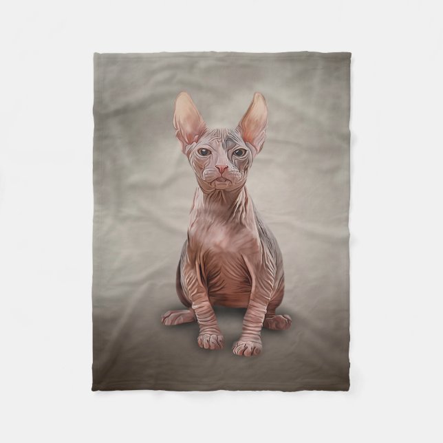 Drawing Sphynx kitten Fleece Blanket (Front)