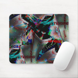 Drawing with cutout of dark banner and word jumble mouse pad