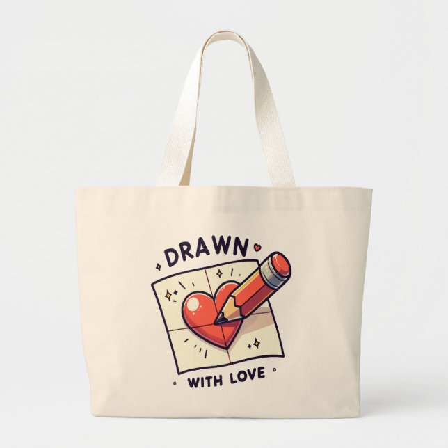Drawing with love large tote bag (Front)