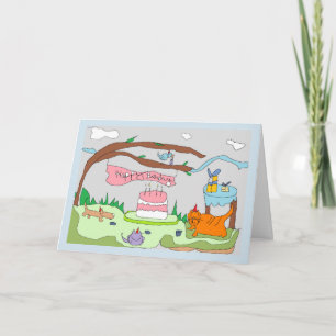 Drawlings' party animals say, Happy Birthday! Card