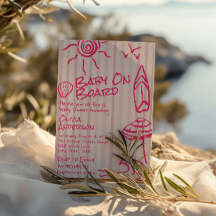 Drawn Baby On Board Surf Summer Girl Baby Shower Invitation