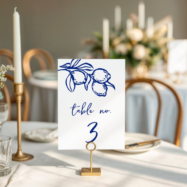 Drawn Blue Lemon 5x7 Wedding Table Number Sign (Creator Uploaded)