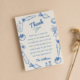 Drawn Blue Locally Grown Vegetables Baby Shower Thank You Card