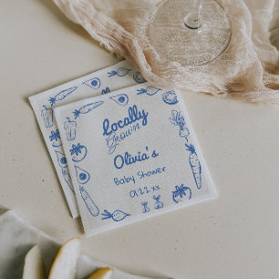 Drawn Blue Locally Grown Vegie Baby Boy Shower Napkin