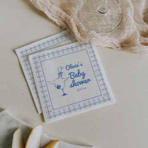 Drawn Blue Silly Goose Classic Baby Boy Shower Napkin