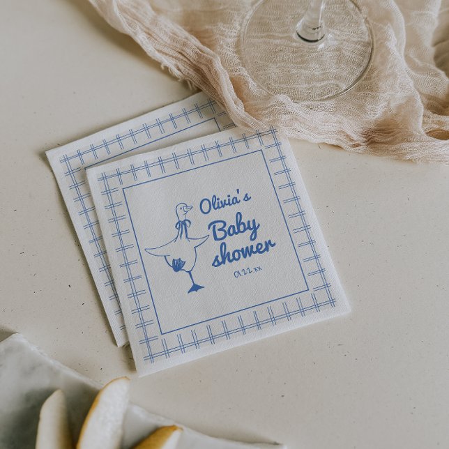 Drawn Blue Silly Goose Classic Baby Boy Shower Napkin (Creator Uploaded)