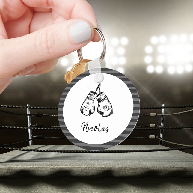 Drawn Boxing Gloves Design Striped Personalised  Key Ring (Creator Uploaded)