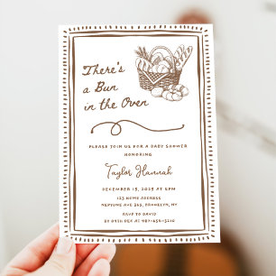 Drawn Brown Bun in the Oven Baby Shower Party Invitation